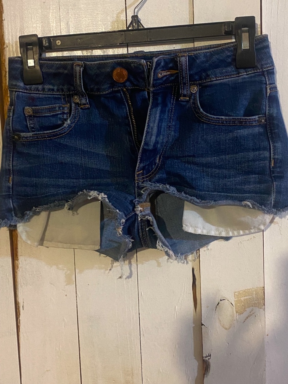 American Eagle Dark Blue Distressed Denim Cutoff Shorts